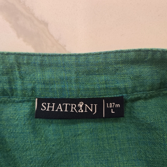 Cotton Textured 1/2 Button Down Midi Slit Tunic Dress Green Womens Size Large - Picture 8 of 9